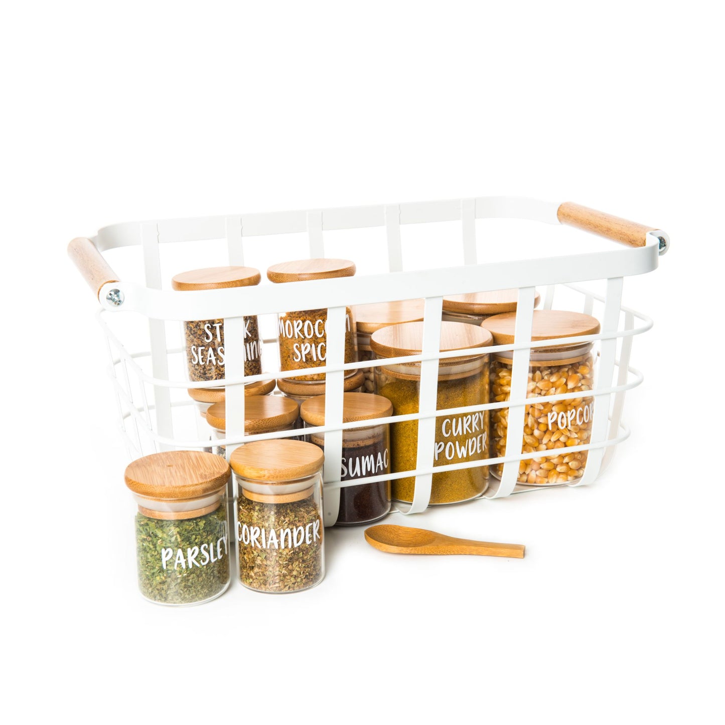 Storage Basket with Bamboo Handles - White