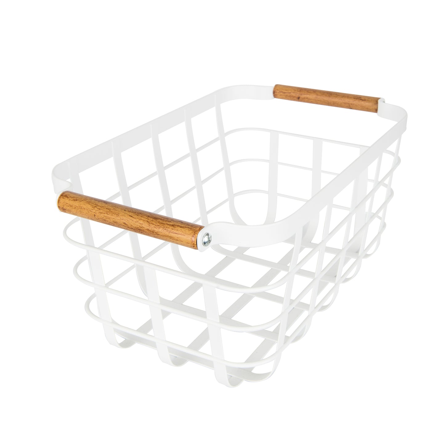 Storage Basket with Bamboo Handles - White